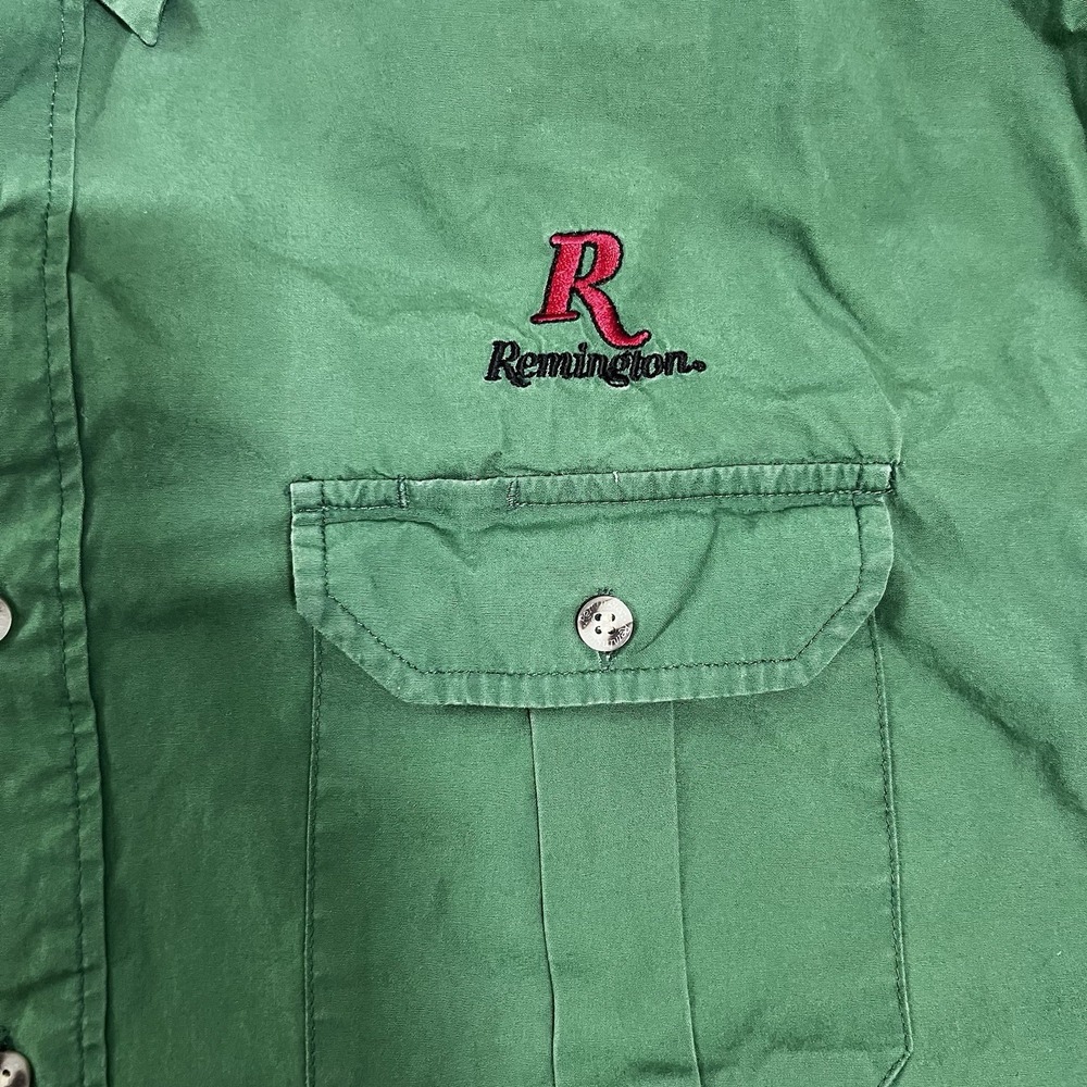 vintage remington shirt XL R logo button down‎ 90s green outdoors hunting USA
